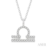 1/8 ctw Libra Round Cut Diamond Zodiac Pendant With Chain in 10K White Gold